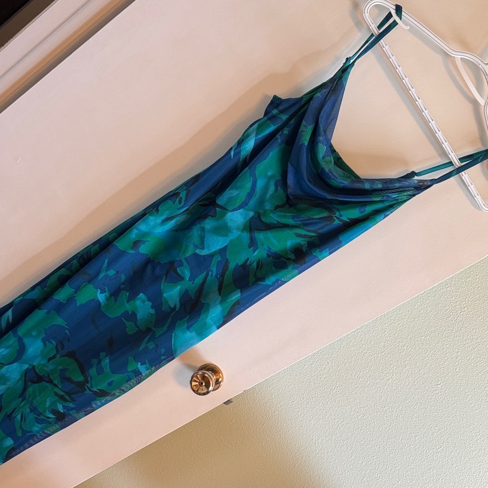 Blue and Green Cowl Neck Dress